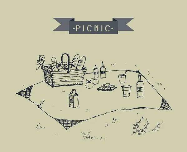 Buiten picknick in het park — Stockvector