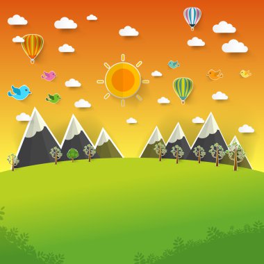 Kağıt kesim tarzı pop up Dağ manzara