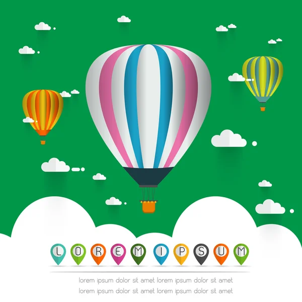 Balão de ar quente no céu sobre a moutain — Vetor de Stock