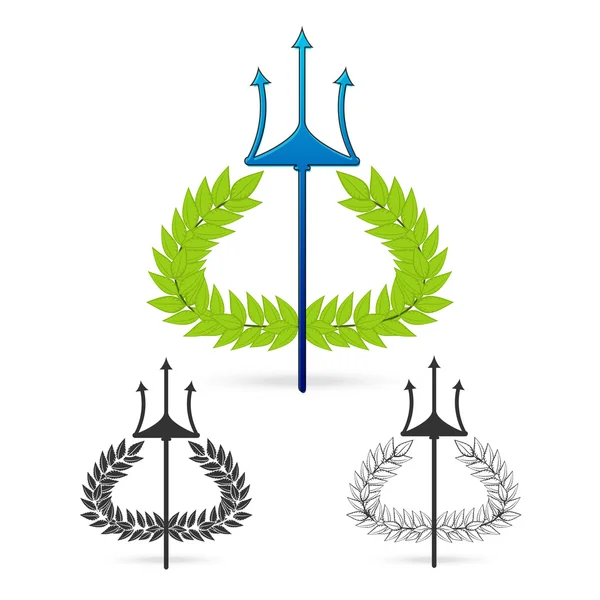 Branche d'olivier avec trident symbole du dieu grec poséidon — Image vectorielle