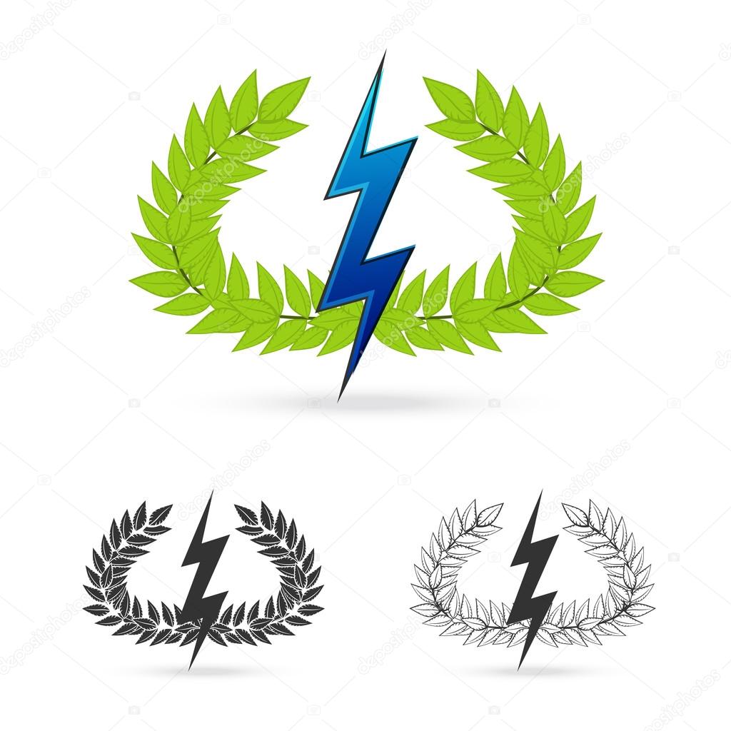 Isolate olive branch with thunder symbol of greek god zeus on white background Vector illustration
