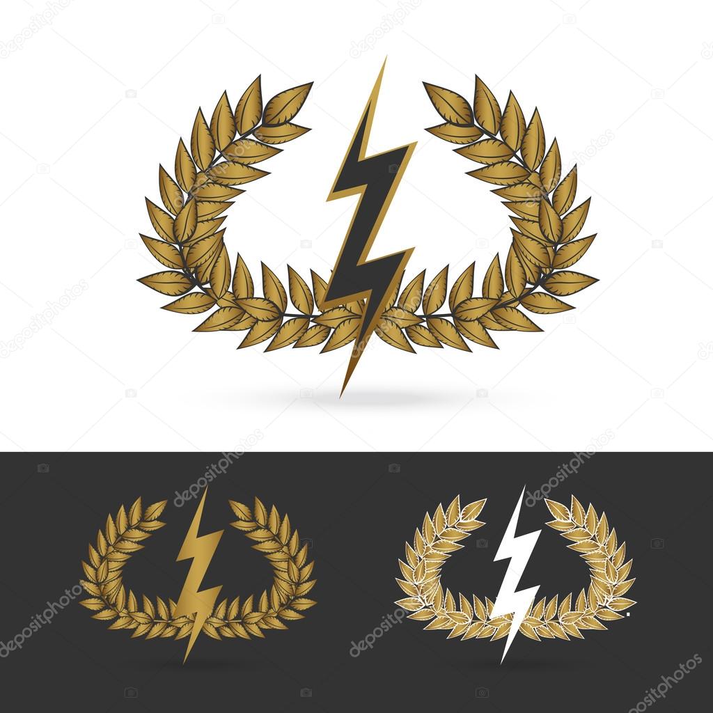 Isolate olive branch with thunder symbol of greek god zeus on white background Vector illustration