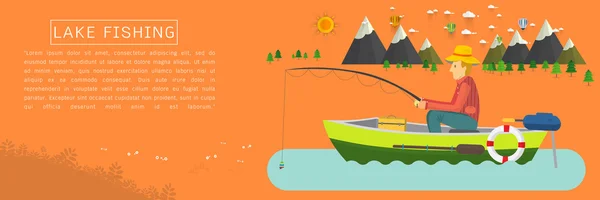 Pêcheur assis dans le bateau et la pêche — Image vectorielle