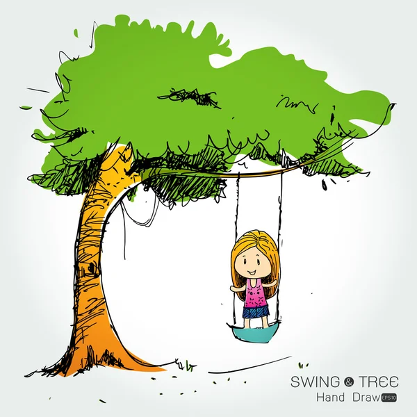 Träd med swing hand dra — Stock vektor