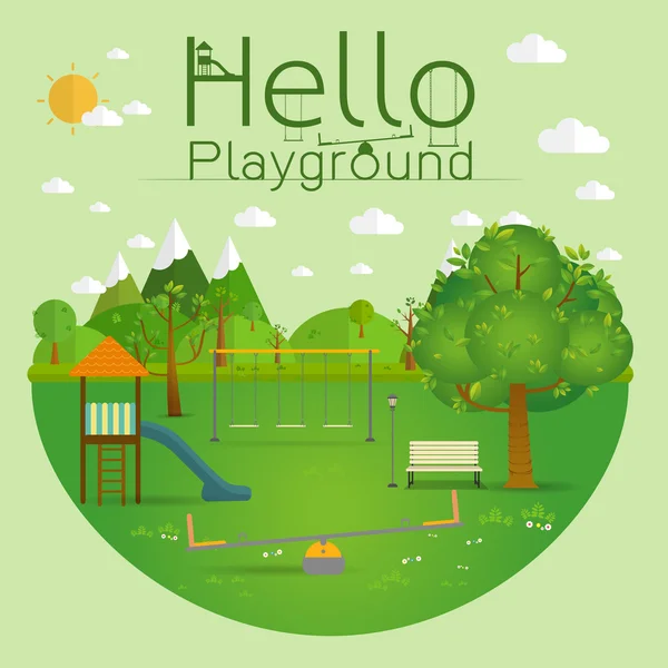 Hallo Spielplatz. Naturlandschaft im flachen Stil.a beautifu — Stockvektor