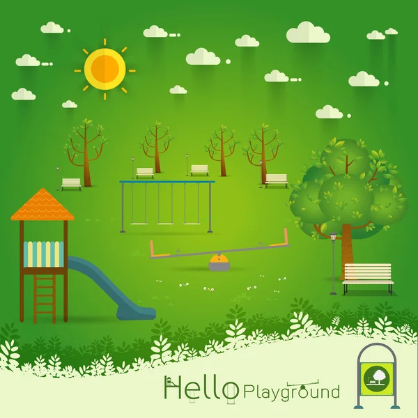 Hello playground. Natural landscape in the flat style.a beautifu — Stock Vector