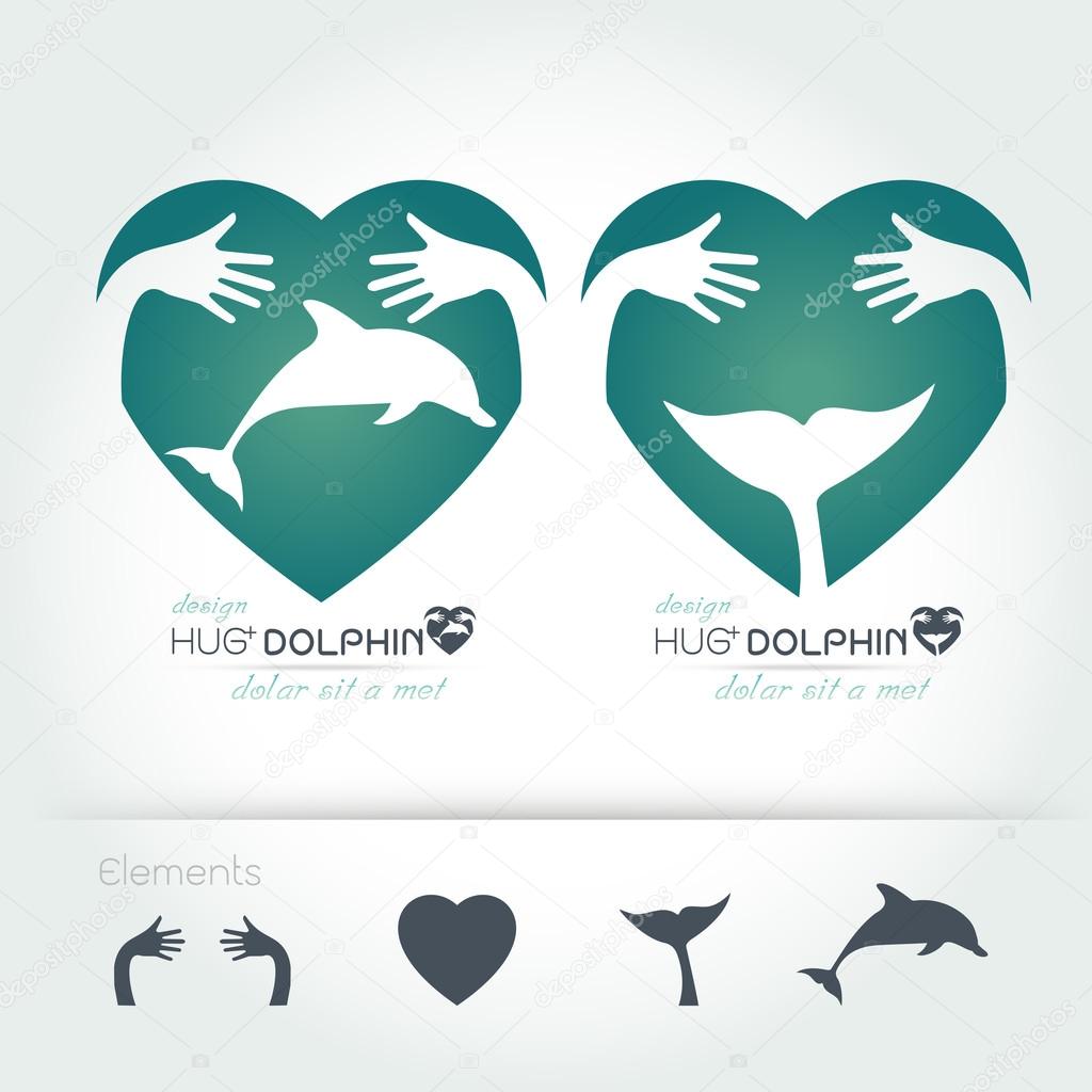Preserve Dolphin with hand,hug and heart concept,isolate object on white background Vector illustration