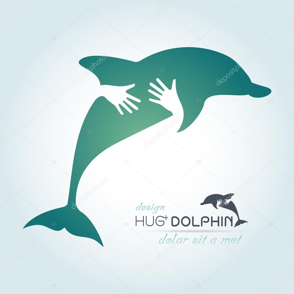 Preserve Dolphin with hand,hug and heart concept,isolate object on white background Vector illustration