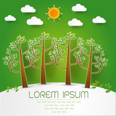 Şablon ayarla, yeşil orman, ağaç ve çalı kağıt kesiği kadar pop 