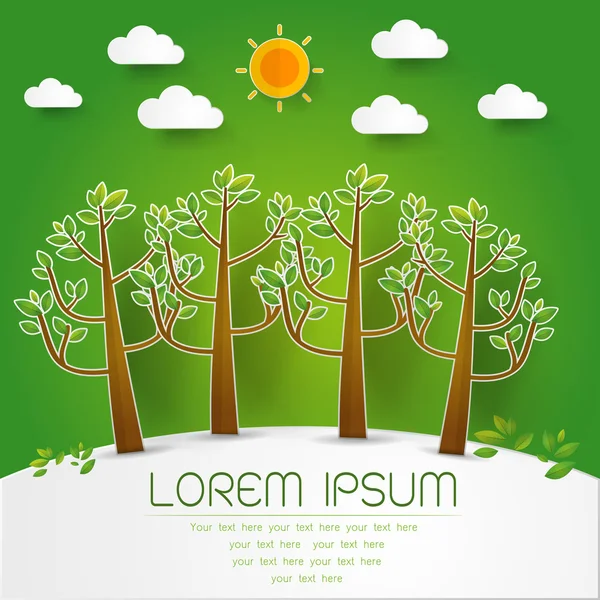 Modelo Conjunto de Floresta Verde, árvores e arbustos pop-up corte de papel —  Vetores de Stock