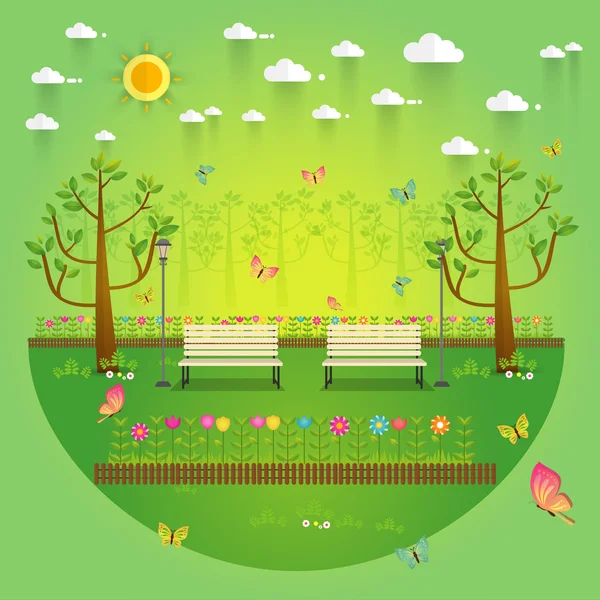 Hello Park. Natural landscape in the flat style. a beautiful par — Stock Vector