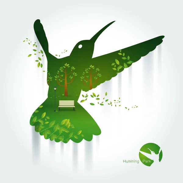 Silueta kolibřík s parkem na exotické krajiny — Stockový vektor