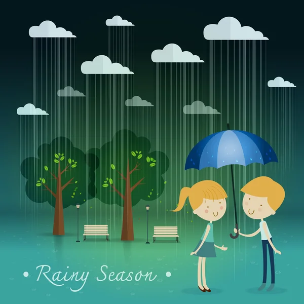 boy gift umbrella girl ,rainy season in park