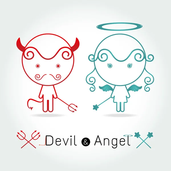 Красный дьявол и симпатичный ангел — стоковый вектор