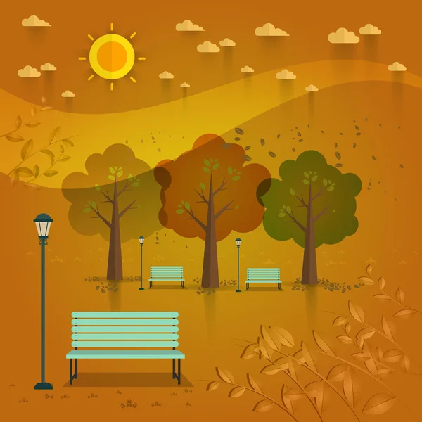 Parque de día de verano. paisaje natural en el estilo plano.a hermosa — Vector de stock