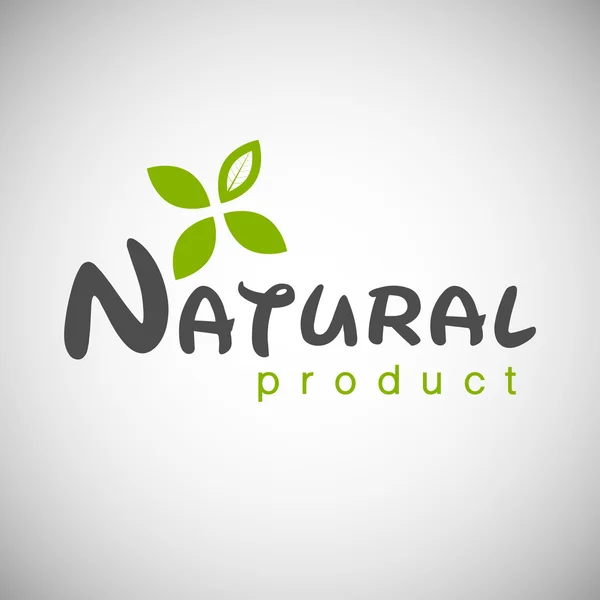 Plantilla de diseño del logotipo del producto natural. Rama con hojas verdes — Vector de stock