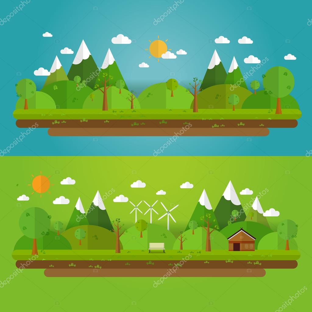 Natural landscape in the flat style. a beautiful park.Environmentally friendly natural landscape.Vector illustration