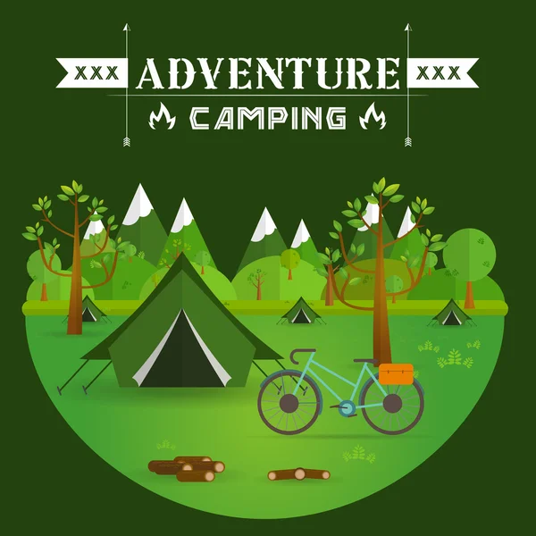 manzara. Yürüyüş ve kamp. Vektör düz çizim