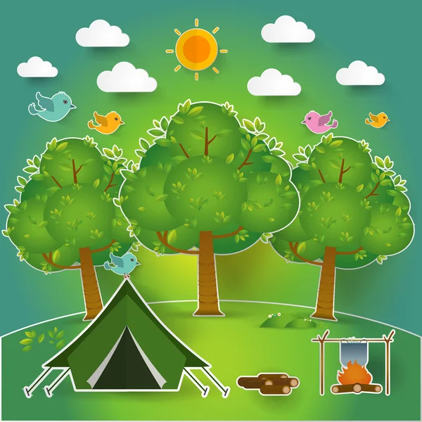 Paysage. Randonnées pédestres et camping. Illustration vectorielle — Image vectorielle