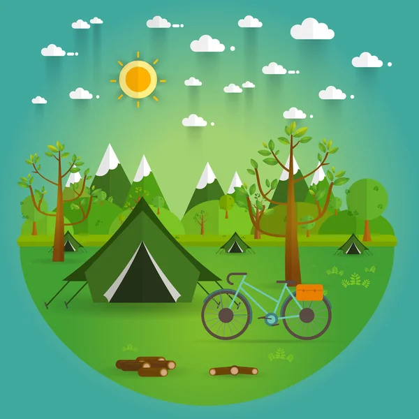 Landscape.Hiking and camping. Vector flat illustration — Stock Vector