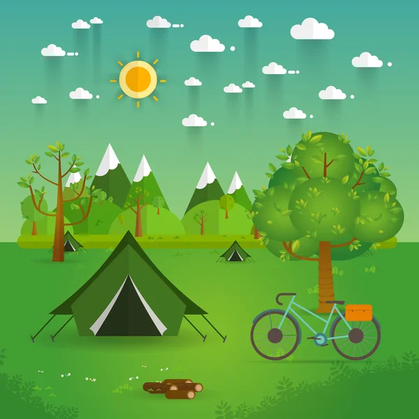 Landscape.Hiking and camping. Vector flat illustration — Stock Vector