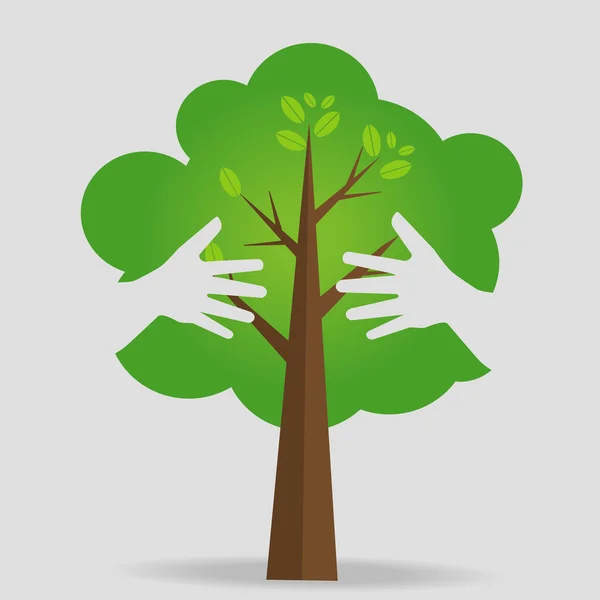 Eco amistoso manos abrazo concepto árbol verde.Ambientalmente amigo — Vector de stock