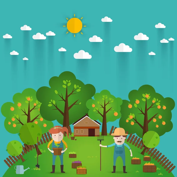 Farmer man and woman farming — Stock Vector