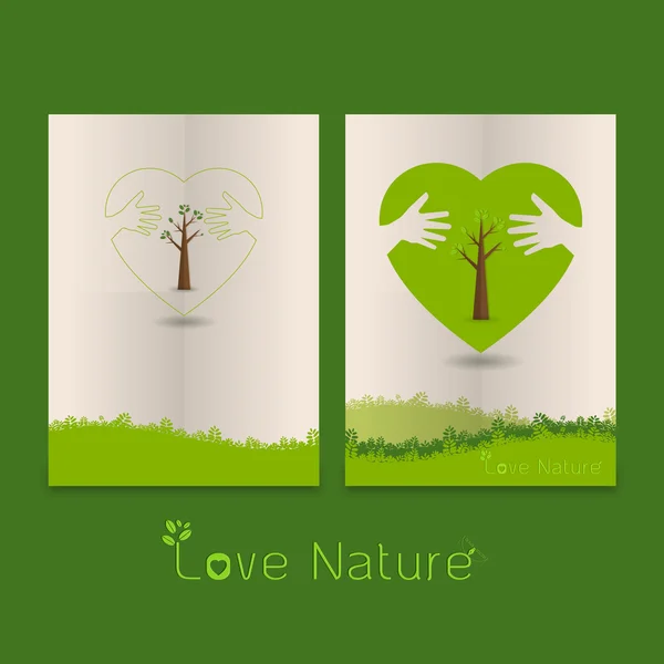 Mão abraço amor natural concept.Templates na linha de arte style.a — Vetor de Stock