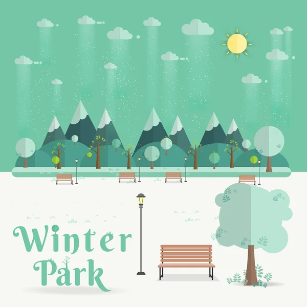 Зимовий парк. Природний пейзаж у плоскому стилі — стоковий вектор