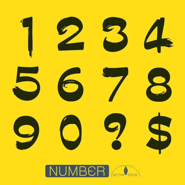 Numbers 0-9 written with a brush — Stock Vector