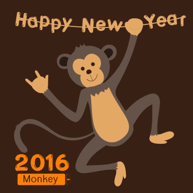 Hat 2016 mutlu yeni yıl işareti kart maymun ile kahverengi b