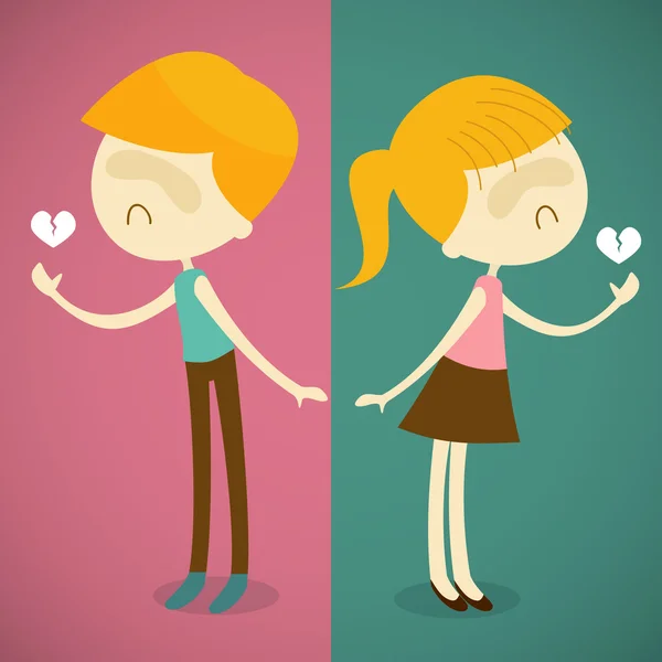 Boy and girl broken heart — Stock Vector