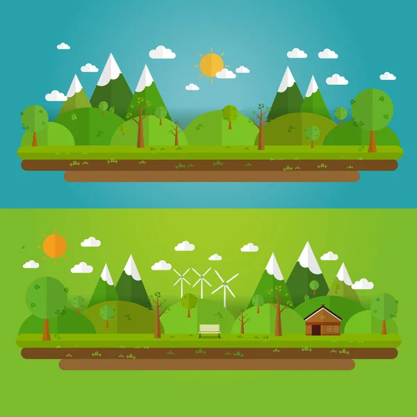 Natural landscape in the flat style. a beautiful park.Environmen — Stock Illustration Natural landscape in the flat style. a beautiful park.Environmen Stock Illustration