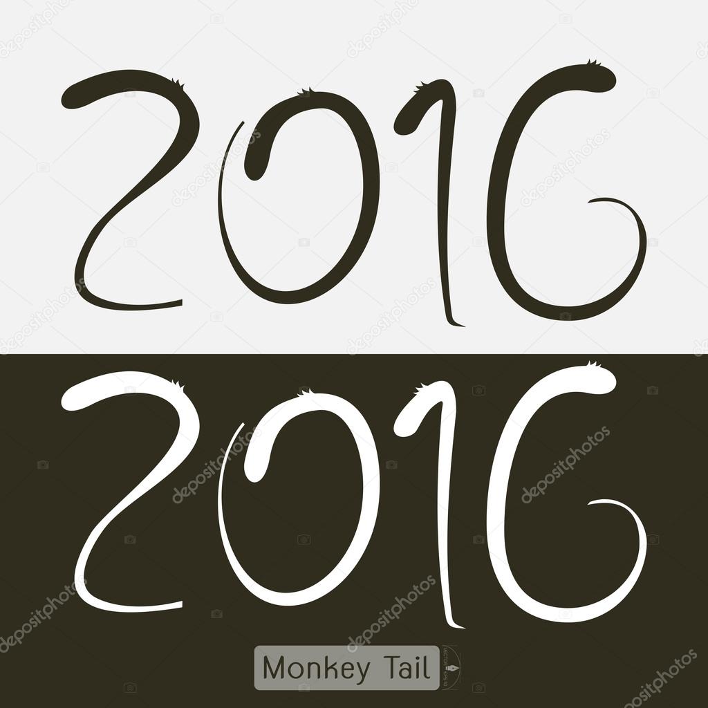 Number of Monkey tail Calligraphy vector 2016 New Year sign Stock