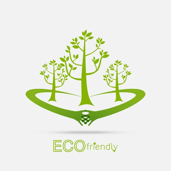 Eco amistoso manos abrazo concepto árbol verde.Ambientalmente amigo — Vector de stock