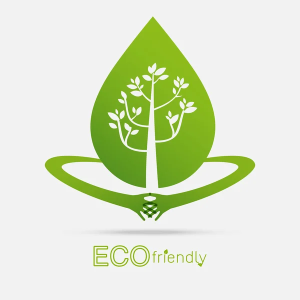 Eco friendly mains embrasser concept arbre vert.Ami environnemental — Image vectorielle