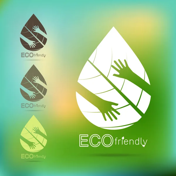 生态友好的手拥抱绿色概念树。无害环境的朋友 — 图库矢量图片