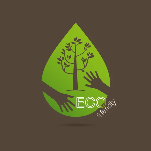 Eco friendly mains embrasser concept arbre vert.Ami environnemental — Image vectorielle