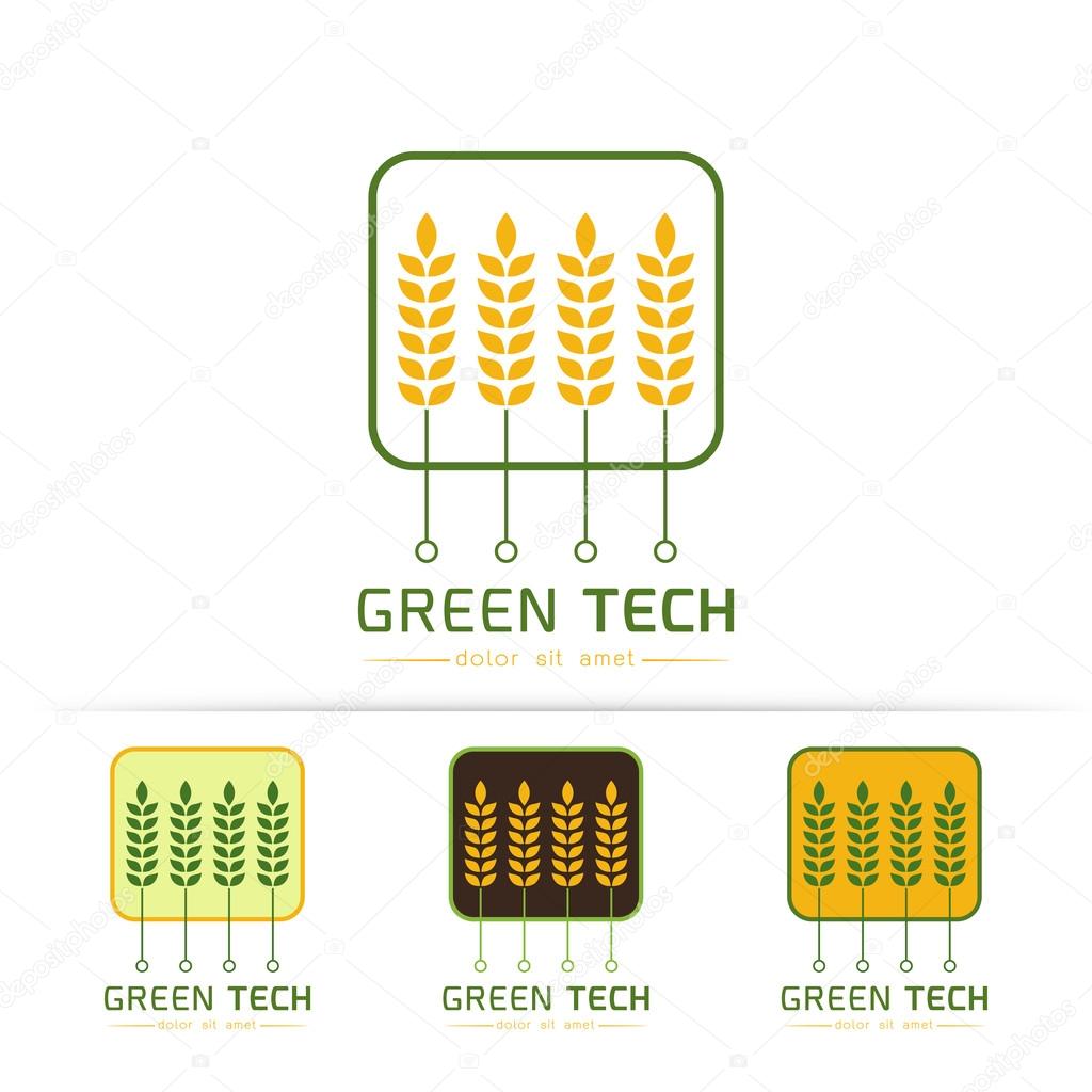 Creative symbol concept with circuit board,Ears of Wheat,Barley, Modern agricultural technology logo