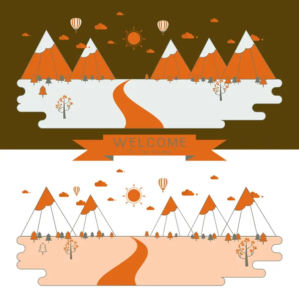 Paisaje lineal plano — Vector de stock