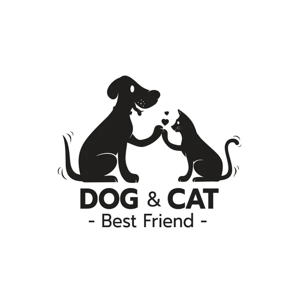 Güzel logo ikonu Kedi ve köpek beşliği kalpli, kedi ve köpek logosunun stilize edilmiş görüntüsü, yaratıcı logo tasarımı Kedi ve köpek silueti, beyaz gerici vektör ilülasyonu üzerine evcil hayvan bakım logosu kavramı