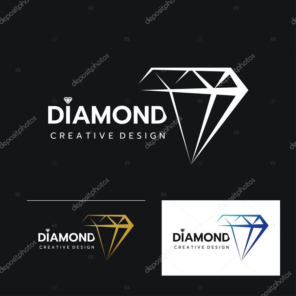 Set of Beautiful Diamond jewelry Logo Template, Stylized image of Diamond logo icon, Diamond tattoo,Diamond jewelry line art on white background Vector illustration