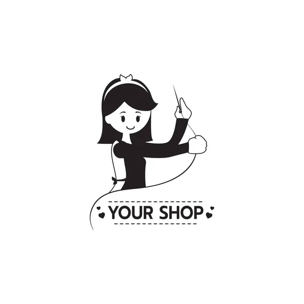 Мультфільм Дружина Персонаж Пошиття Одягу Шаблон Дизайну Логотипу Кравець Магазин — стоковий вектор