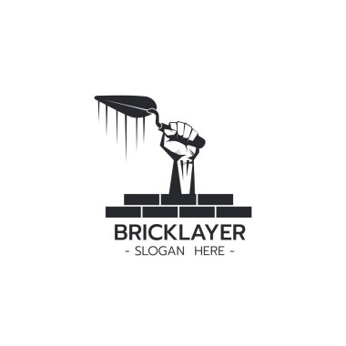 Beyaz arkaplan vektör illüstrasyonunda Elle Tutulan Şömine İnşaat Beton Çimento kavramına sahip Tuğlacı Logosu