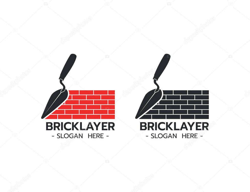 Bricklayer Logo with Trowel Construction Building Concrete Cement concept on white background Vector illustration