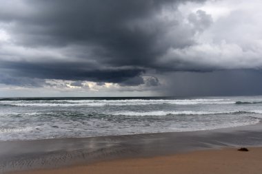 Gündüz görünümü kumlu kıyı karşı dalgalı deniz suyu, Sydney, Avustralya