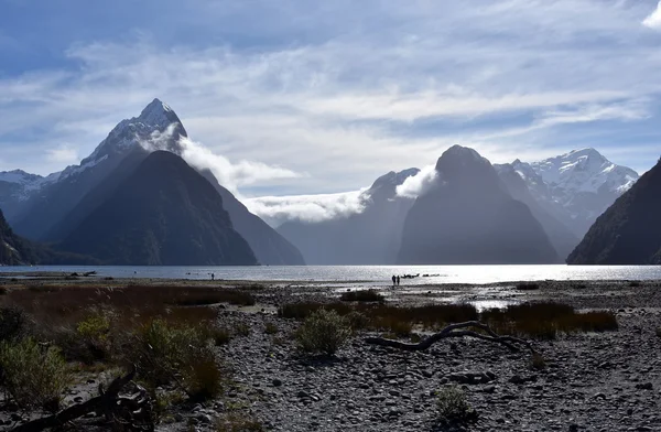 Milford sound i ukośna szczyt — Zdjęcie stockowe