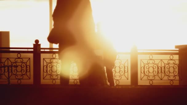 Tramonto silhouette selfie felice giovani ragazzi — Video Stock