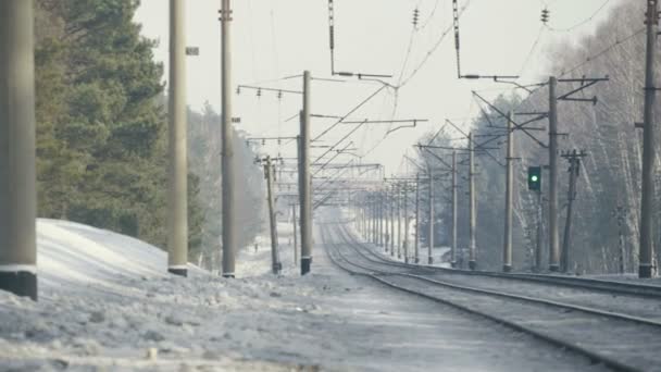 Ferrocarril en el bosque de nieve, Rusia, invierno — Vídeo de stock