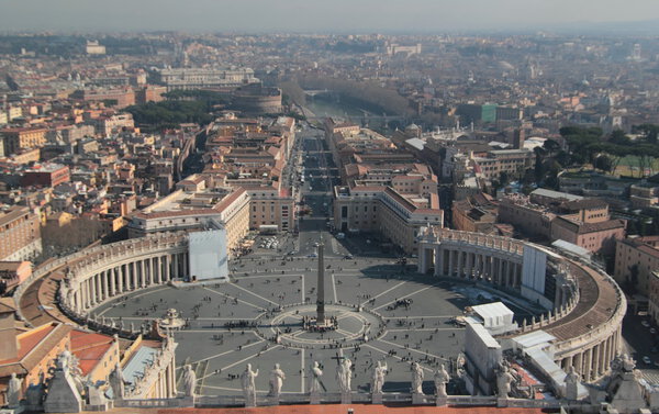 View on St.Peter Square from roof of St.Peter Basilica, Vatican, Roma, wide angle